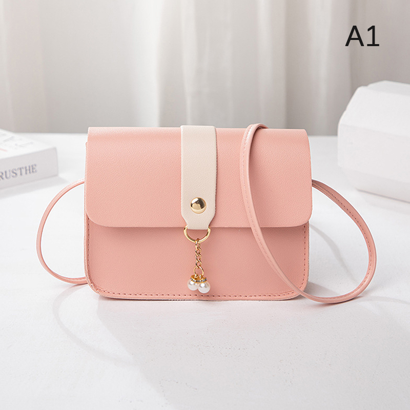 Contrast Women Shoulder Bag Simple Pearl Pendant Luxury Designer Handbag Messenger Bag Small Square Crossbody Mobile Phone Purse