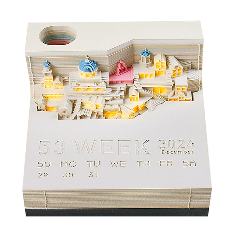 Desk Calendar With LED Lights, 2024 Calendar Memo Pad, Creative Desk Calendar DIY Notes Notepad, 3D Art Calendar Paper Carving. 