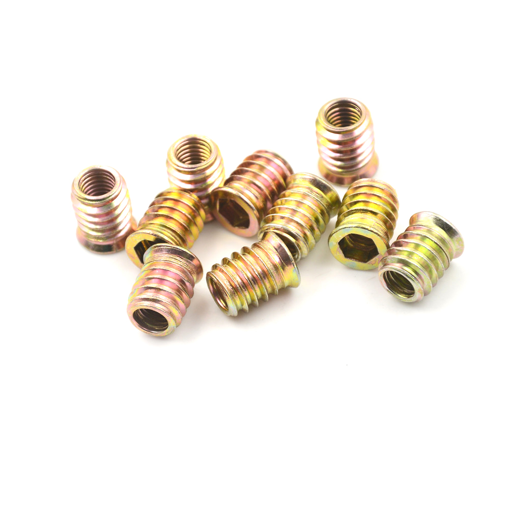 10Pcs Brass M8 E-Nut Wood Insert Interface Screws Hex Socket Nut Fittings